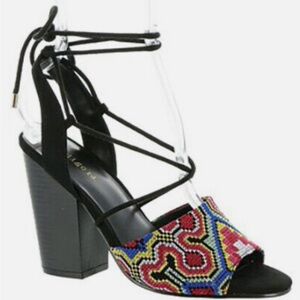 Indigo- Illia, Black/Multi color, 4” Block heels, Strappy, Lace Up sz 9.5M NWB